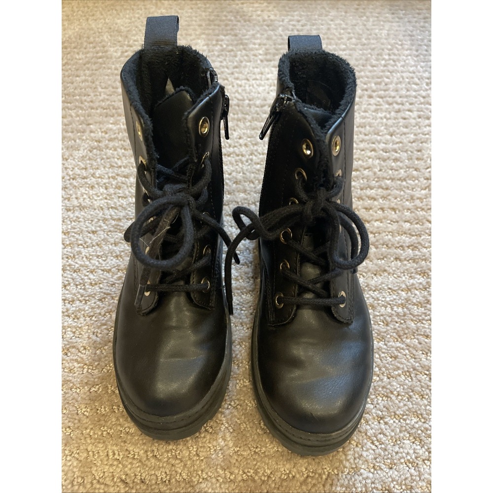 H&M Girls 12 Child Combat Lace-Up Side Zip Ankle Boot Lined Black